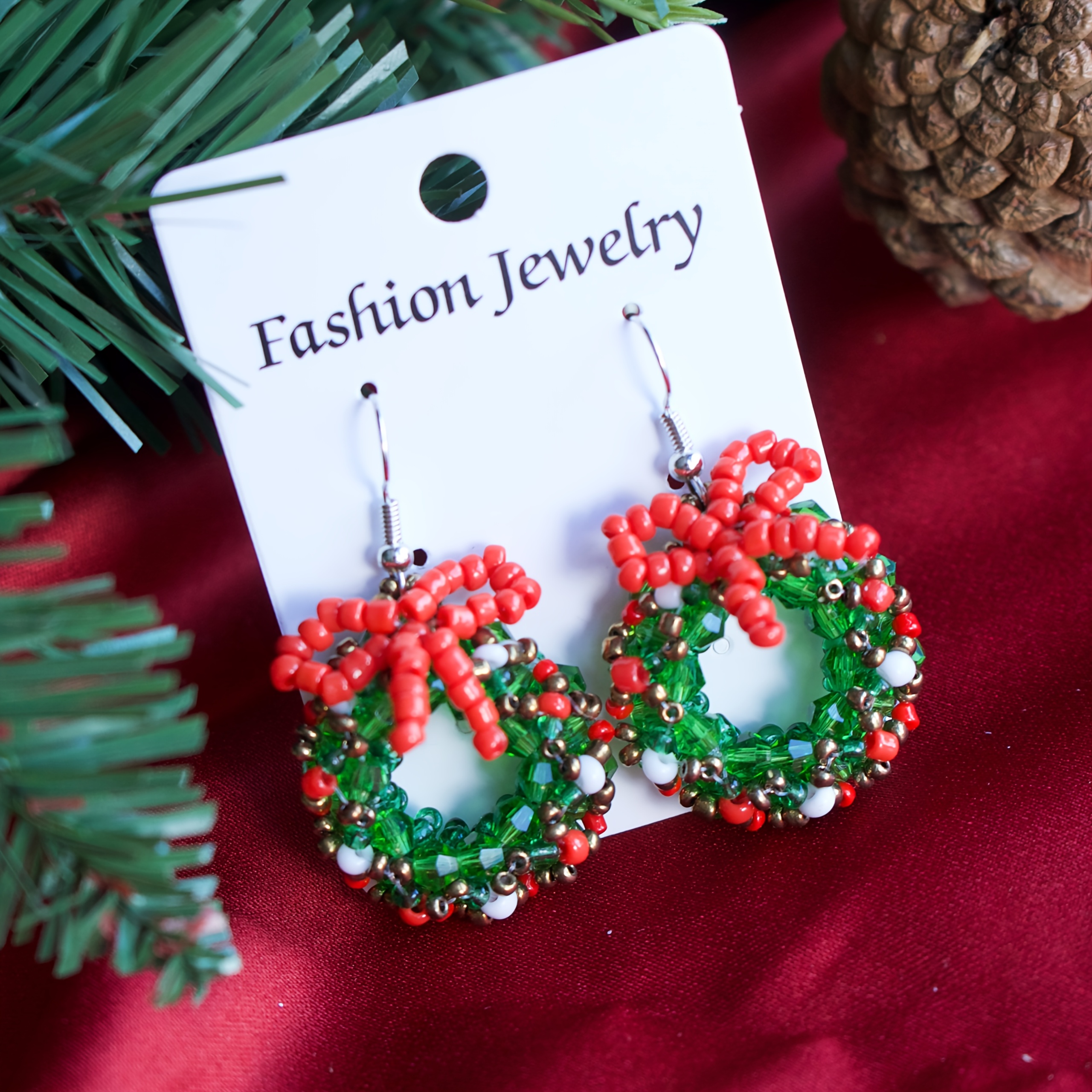 Women's Bohemian Red & Green Beaded Drop Earrings